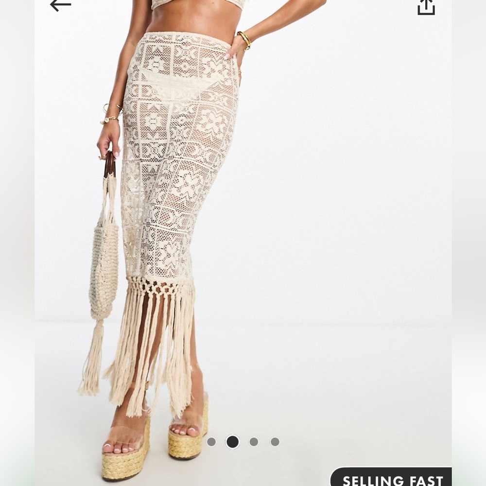 ASOS DESIGN Crochet Lace Maxi Beach Skirt with Fringe
